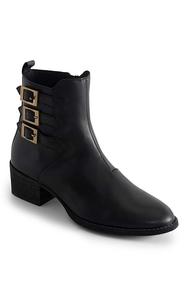 Ladies Triple Buckle Leather Boots