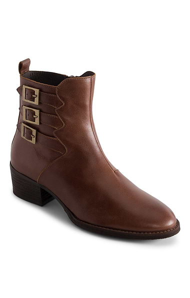 Ladies Triple Buckle Leather Boots