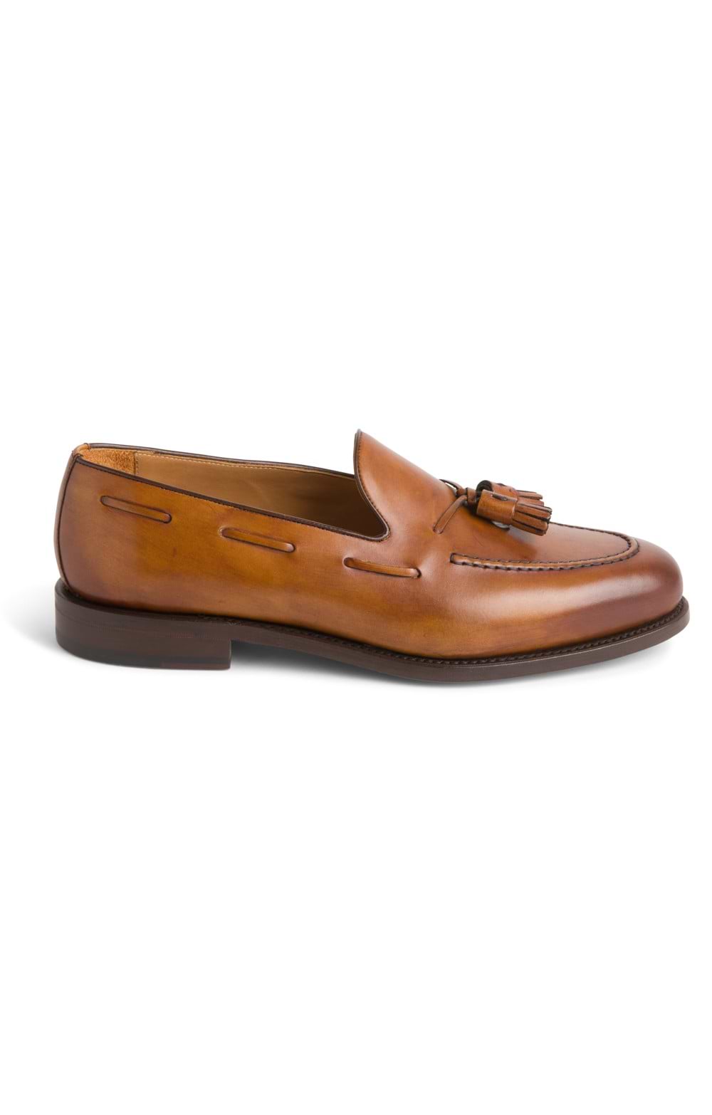 Mens Leather Rim Tassel Loafer, Brown - House of Bruar display picture 3