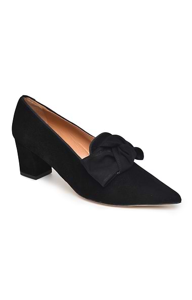 Ladies Mid Heel Suede Bow Shoe