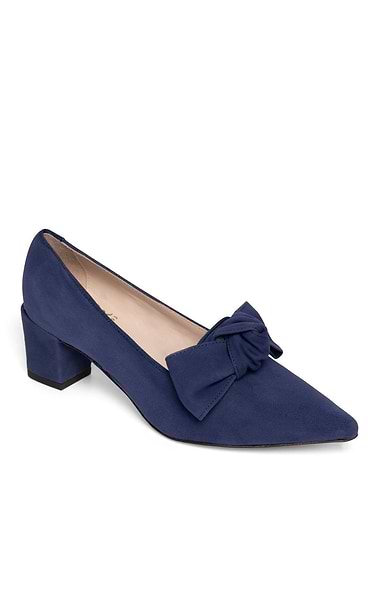 Ladies Mid Heel Suede Bow Shoe