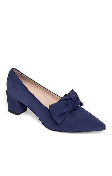 Ladies Mid Heel Suede Bow Shoe