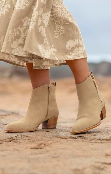 Ladies Alpe Suede Side Zip Western Ankle Boots