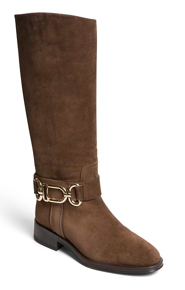 Ladies Suede Chunky Gold Long Boots