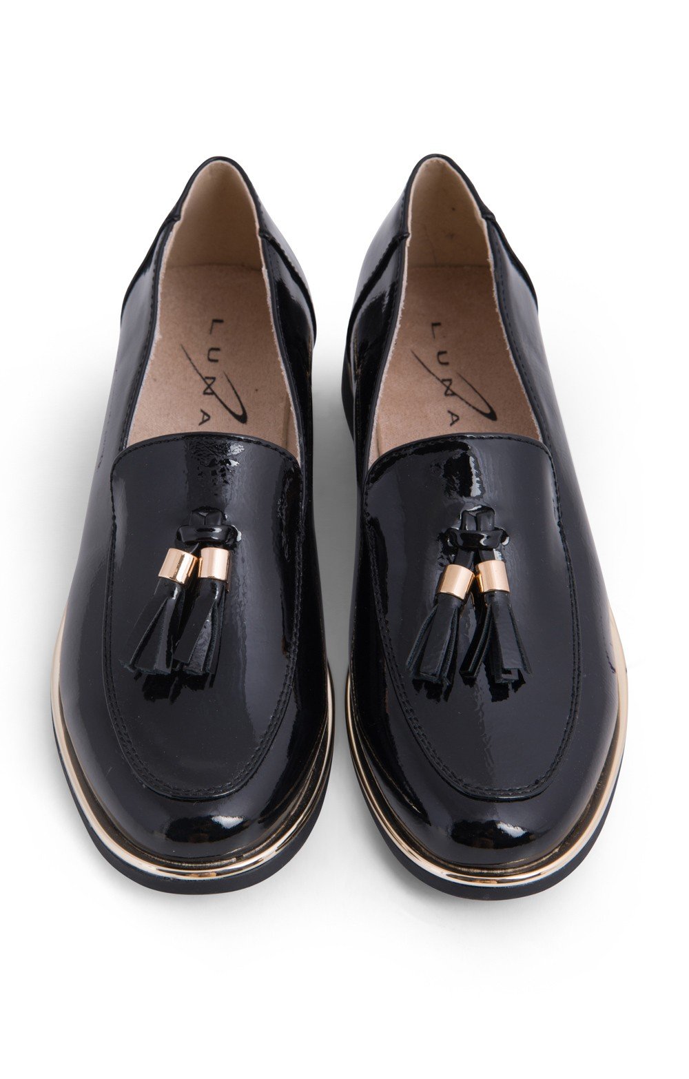 Ladies Gold Patent Tassel Loafer, Black - House of Bruar