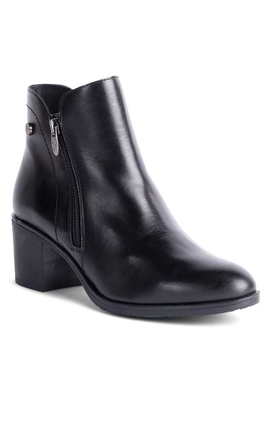 Ladies Leather Block Heel Zip Ankle Boot