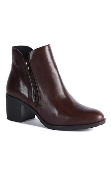 Ladies Leather Block Heel Zip Ankle Boot