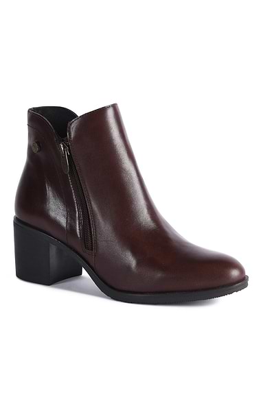 Ladies Leather Block Heel Zip Ankle Boot