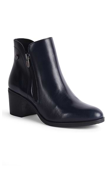 Ladies Leather Block Heel Zip Ankle Boot