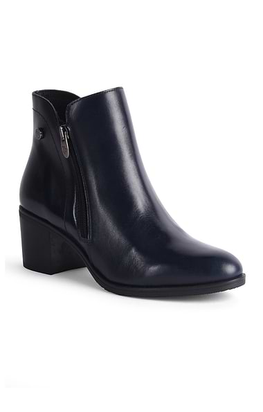 Ladies Leather Block Heel Zip Ankle Boot