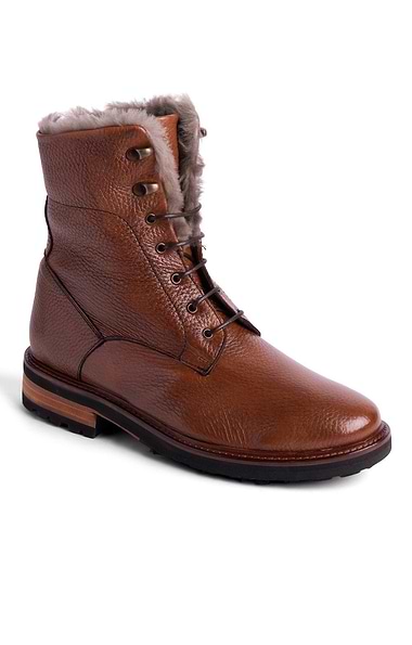 Ladies Tan Deerskin Fur Lined Lace Up Boots