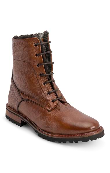 Ladies Tan Deerskin Fur Lined Lace Up Boots