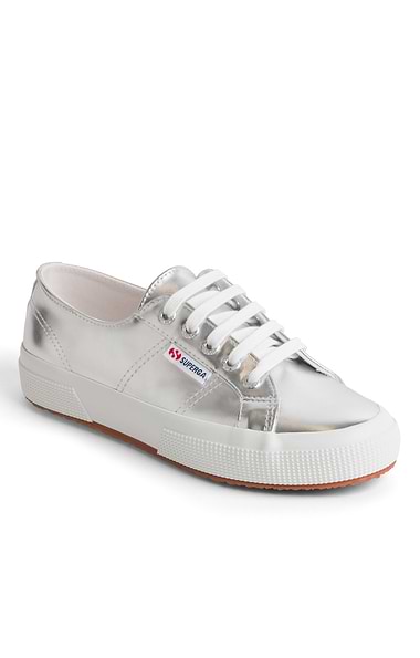 Ladies Mirror Faux Leather Trainers