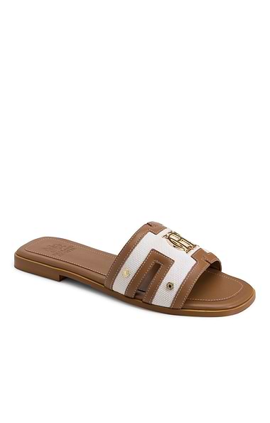 Ladies Holland Cooper Leather & Canvas Monogram Slip On Sandals