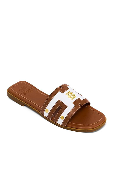 Ladies Holland Cooper Leather & Canvas Monogram Slip On Sandals