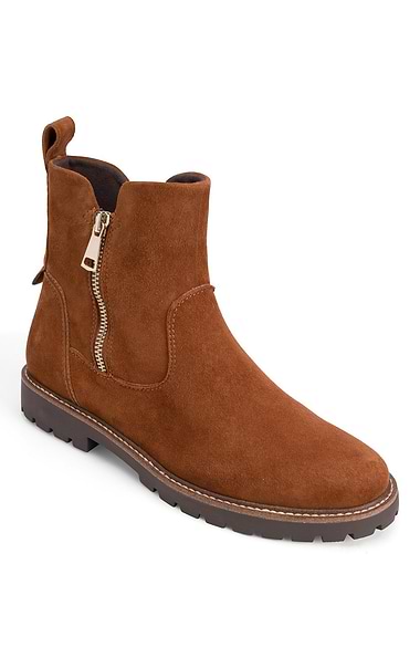 Ladies Suede Chunky Sole Ankle Boot
