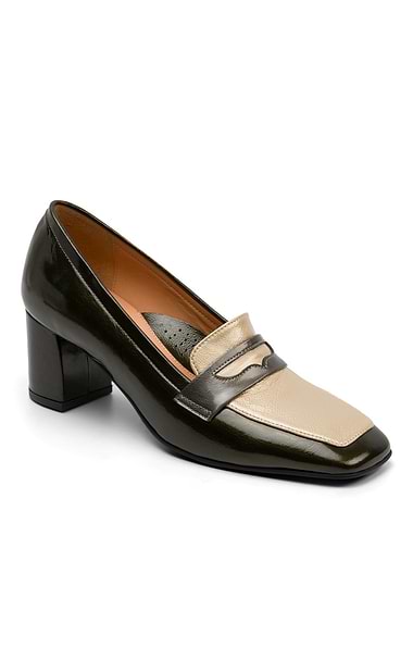 Ladies High Heel Patent Contrast Penny Loafer