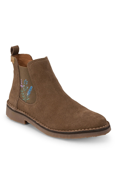 Ladies Toni Pons Suede Ankle Boot With Floral Embroidery