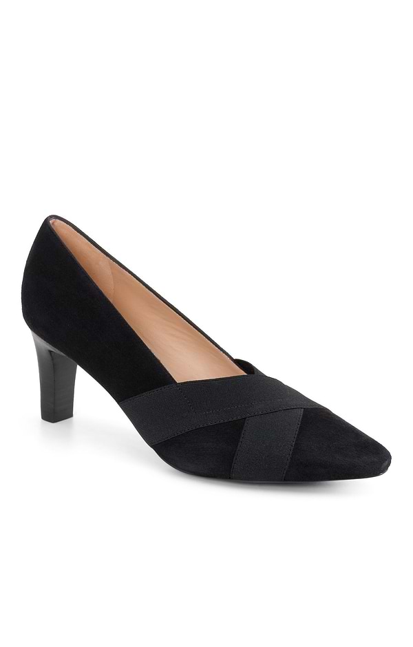 Ladies Cross Elastic Front Suede Heels