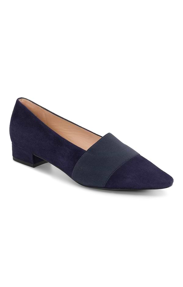 Ladies Elastic Front Strap Suede Low Heels