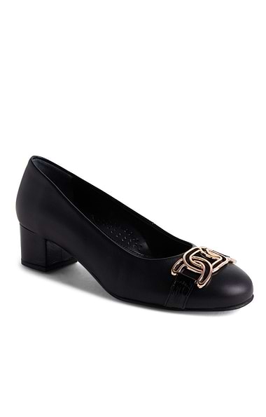 Ladies Gold Buckle Mid Heels