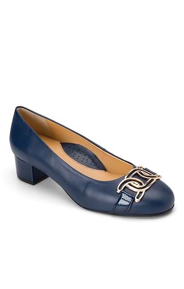 Ladies Gold Buckle Mid Heels