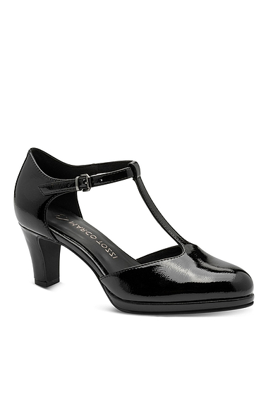 Ladies Marco Tozzi Patent T-strap Court Shoes
