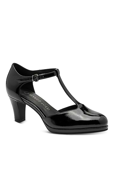 Ladies Marco Tozzi Patent T-strap Court Shoes