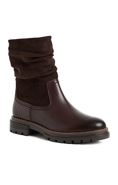 Ladies Marco Tozzi Leather Ruched Cuff Ankle Boots