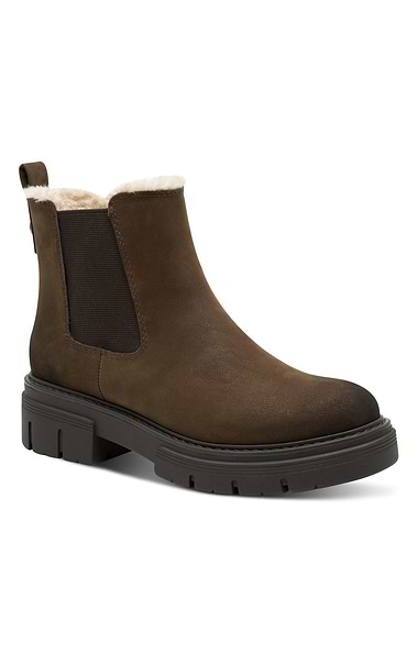 Ladies Marco Tozzi Faux Sheepskin Chunky Sole Chelsea Boots