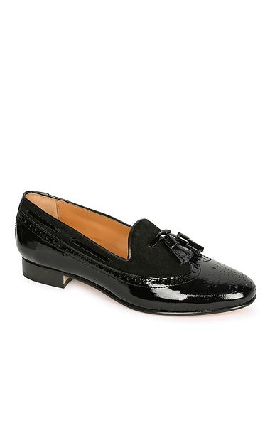 Ladies Patent Leather and Suede Tassel Loafers