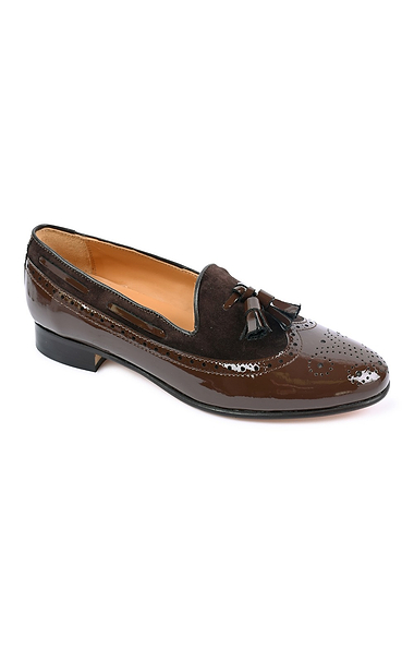Ladies Patent Leather and Suede Tassel Loafers