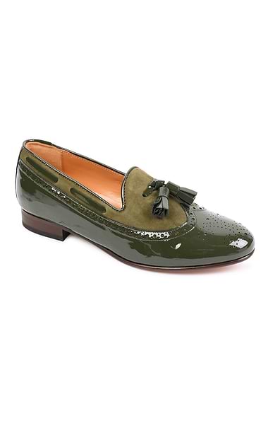 Ladies Patent Leather and Suede Tassel Loafers