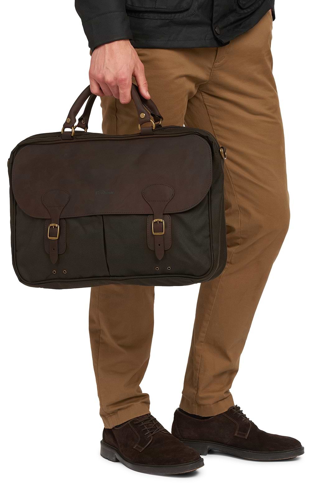Mens Barbour Wax Leather Briefcase, Green - House of Bruar