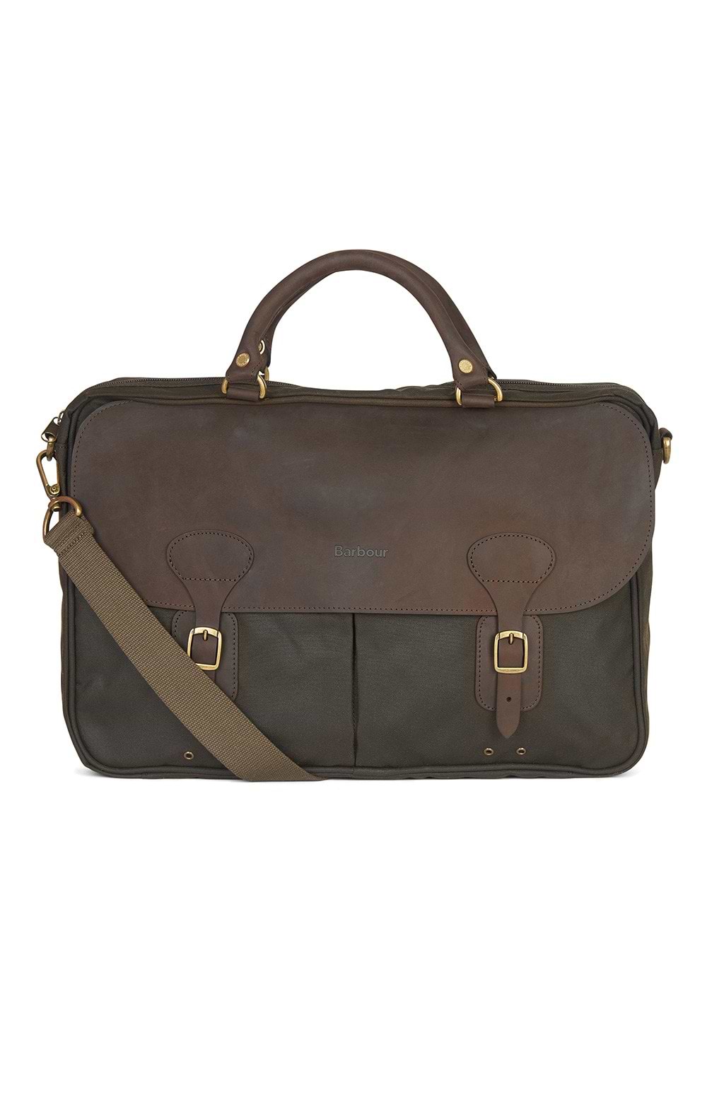 Mens Barbour Wax Leather Briefcase, Green - House of Bruar