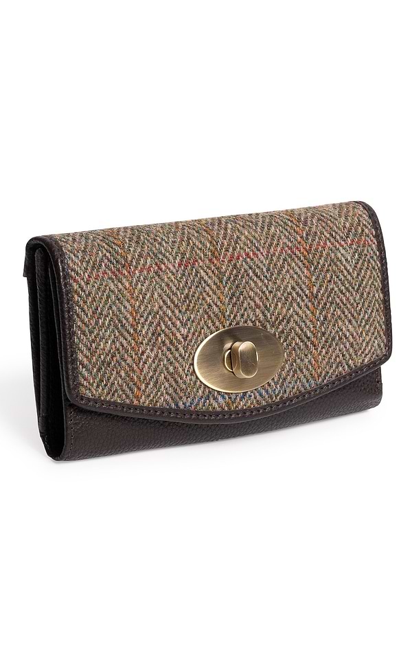 Ladies Leather and Harris Tweed® Large Lock Purse