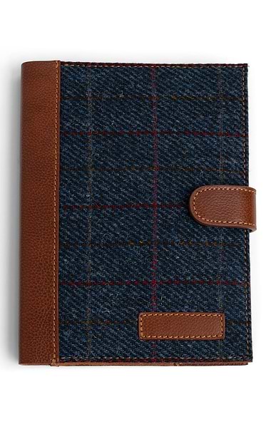 A5 Leather Book Cover with Harris Tweed® & Notebook