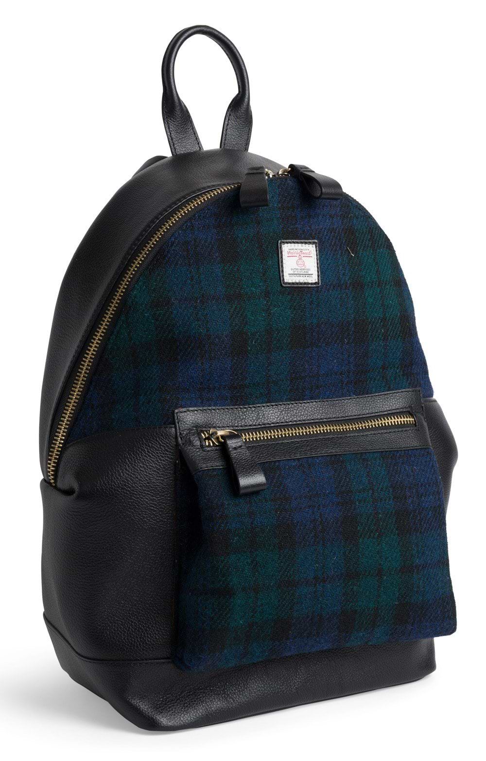 Harris Tweed Master-piece リュック Leather Backpack with Harris Tweed®, Black - House of Bruar