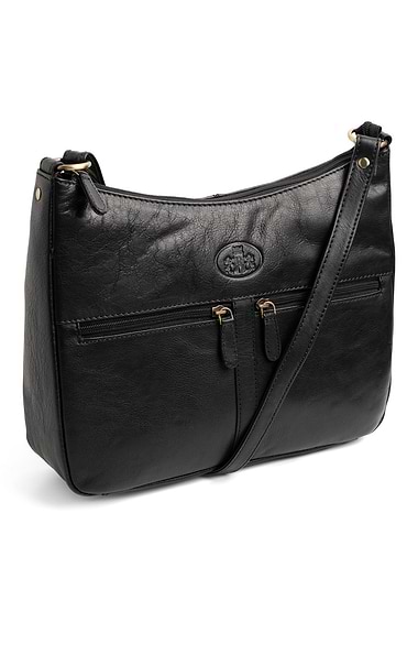 Ladies Two Zip Scoop Cross Body Bag