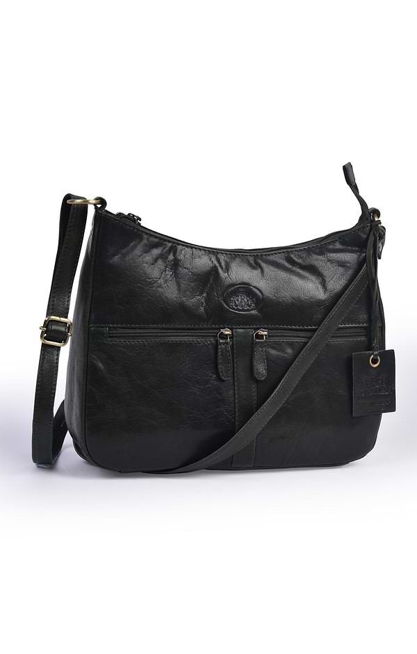 Ladies Two Zip Scoop Cross Body Bag