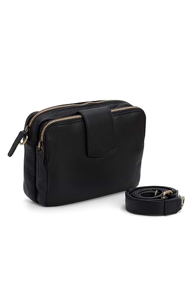 Ladies Double Zip Leather Crossbody Bag