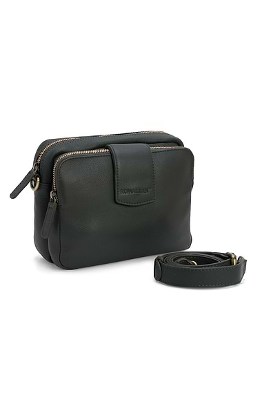 Ladies Double Zip Leather Crossbody Bag