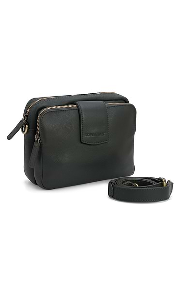 Ladies Double Zip Leather Crossbody Bag