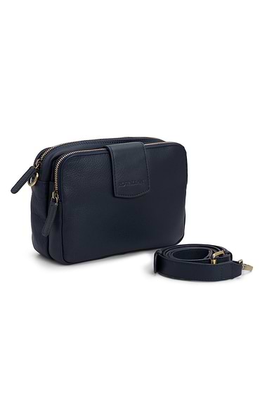 Ladies Double Zip Leather Crossbody Bag