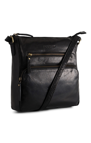 Ladies Front Zip Leather Crossbody Bag