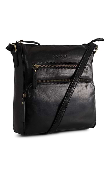 Ladies Front Zip Leather Crossbody Bag