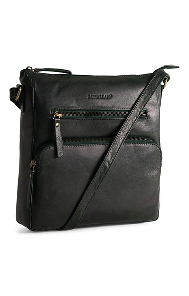 Ladies Front Zip Leather Crossbody Bag