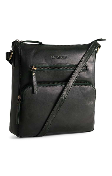 Ladies Front Zip Leather Crossbody Bag