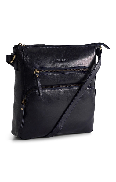 Ladies Front Zip Leather Crossbody Bag