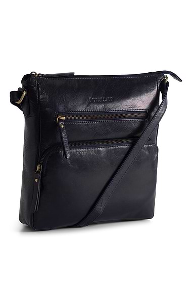 Ladies Front Zip Leather Crossbody Bag